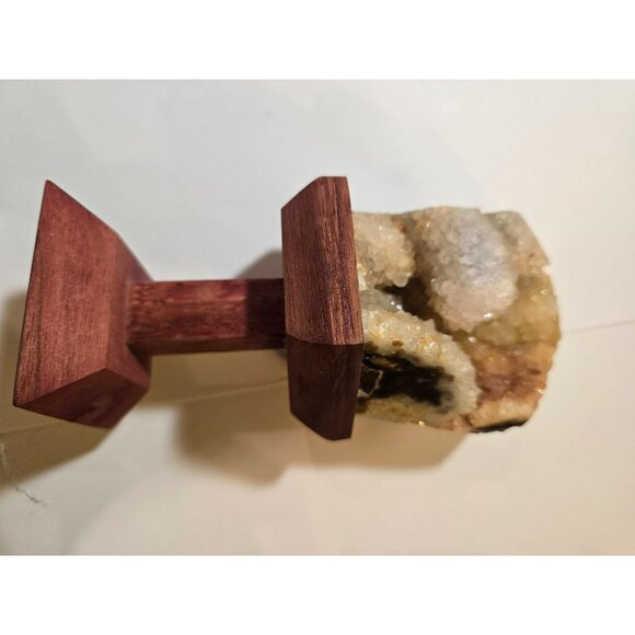VTG Quartz Crystal Geode with Handmade Stained Wood Stand Unique One of a Kind - Picture 7 of 10